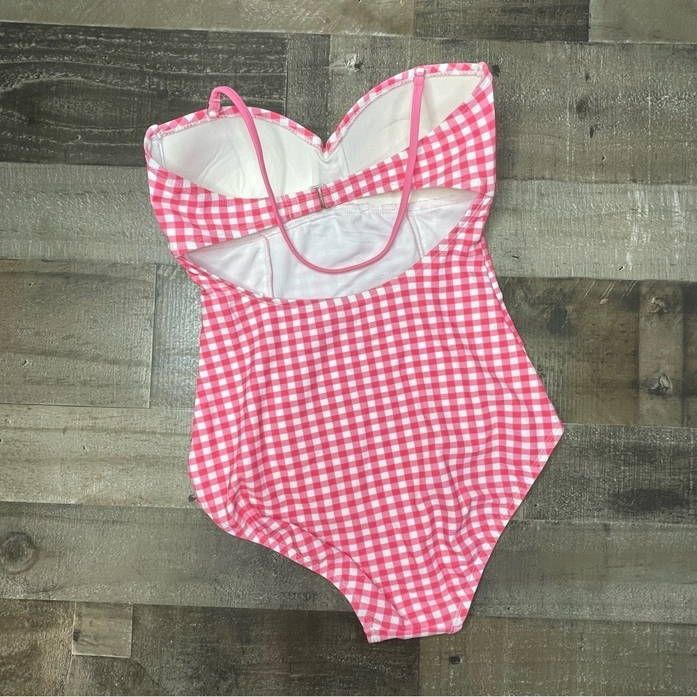 Lauren James Gingham One Piece Bandeau Swimsuit in Pink size Small - Picture 5 of 14